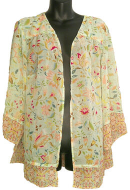 CJ Banks Mint Green Floral Sheer Short Sleeve Open Cardigan Women's X/1X
